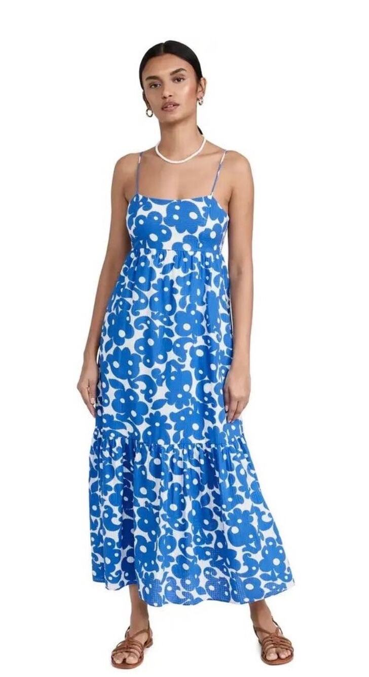 Xirena Fae cotton midi blue floral sundress women's size M